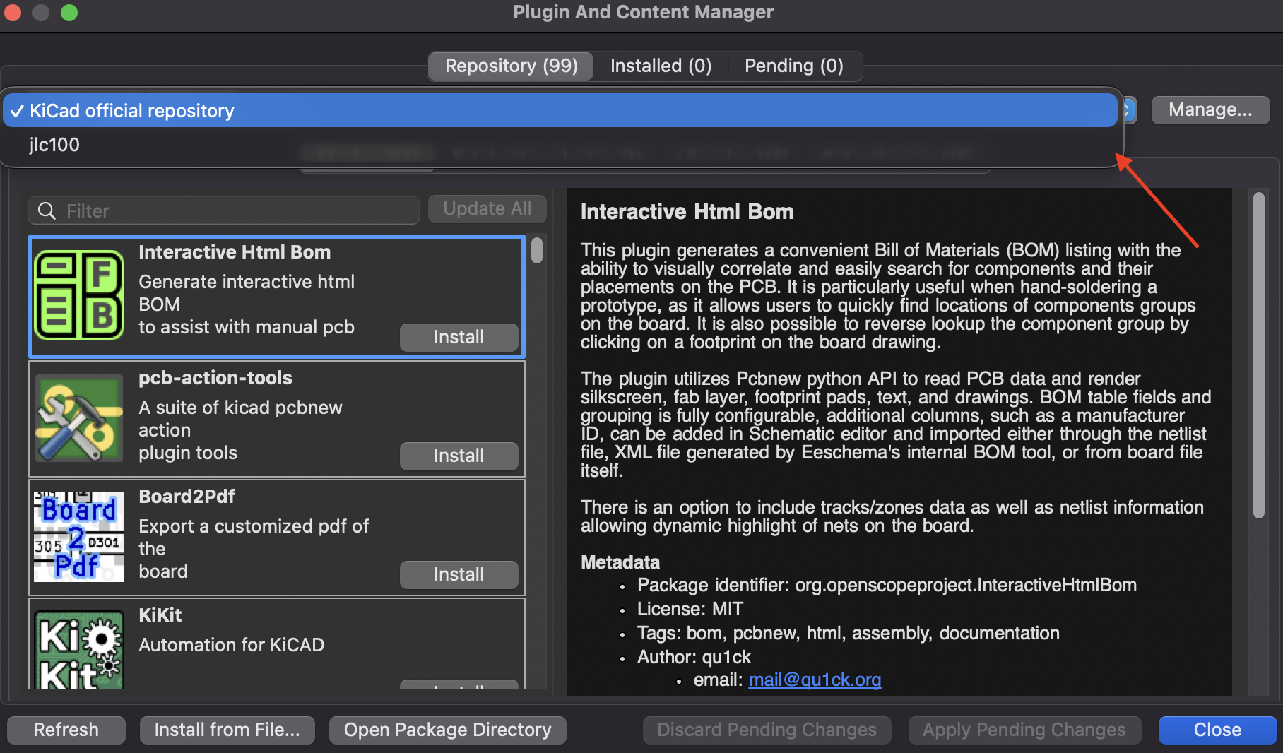 Select the tscircuit repository from the dropdown